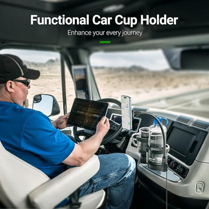 2-in-1 Car Cup Holder Expander for Phone MagSafe, Upgraded Cup Holder Phone Mount for Car with Adjustable Base, Compatible with Yeti 20/26/30 oz, Hydroflask 32/40 oz (Transparent Black) - Image 7