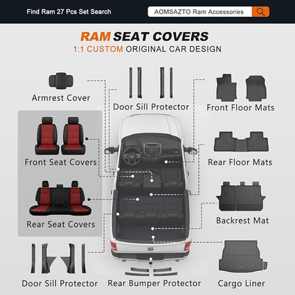 AOMSAZTO Seat Covers for Ram 2500: 2019 2020 2021 2022 2023 2024 2025 2026 Custom Fit Car Seat Covers Truck Full Set (Black+Red) - Image 9