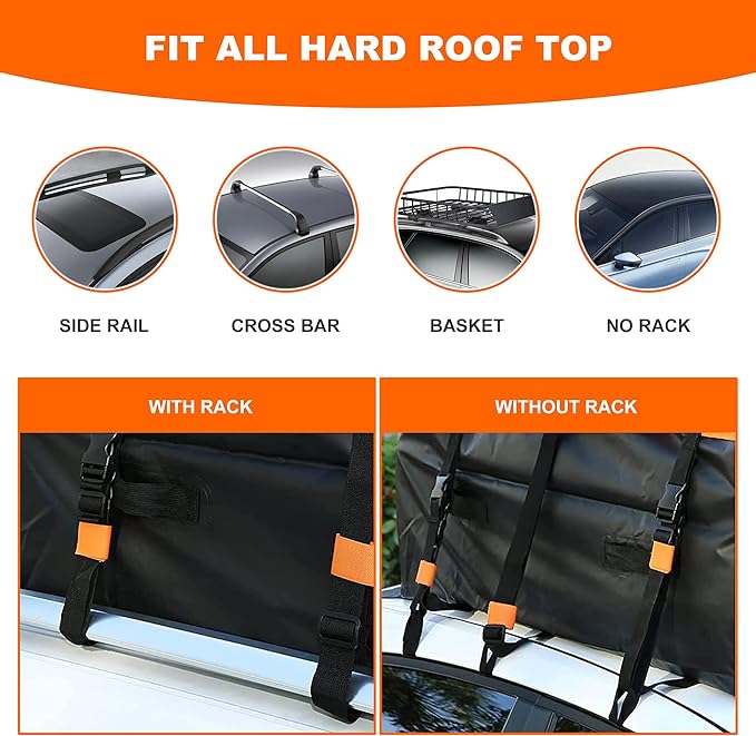 Car Roof Bag Rooftop Cargo Carrier Bag Waterproof 21 Cubic Feet roof Cargo | Soft Shell Luggage rack bag for All Vehicle with/Without Rack,Includes Anti-Slip Mat,10 Reinforced Straps,6 Door Hooks,Lock - Image 4