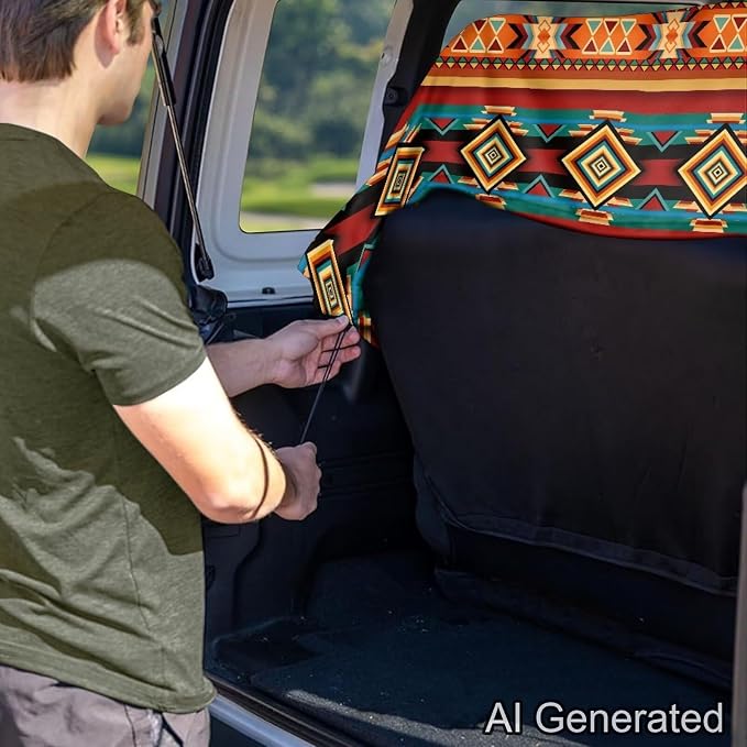 Aztec Bear American Flag Maple Leaves Pattern Bench Seat Cover for SUV Waterproof Car Seat Cover Non-Slip Dog Car Seat Cover for Back Seat Heavy Duty Backseat Protector for SUV Sedan Truck - Image 5