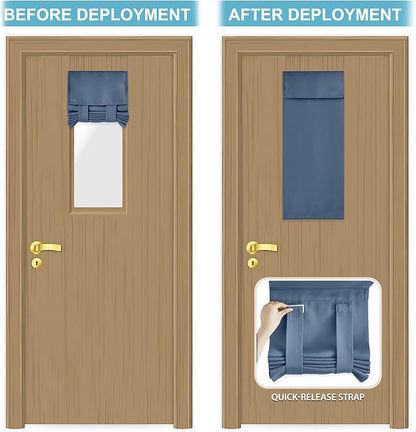RYB HOME Classroom Door Window Cover Lockdown Shades Blackout, No Drill | Privacy Sidelight Glass Door School Office Blinds, Room Darkening Blocks Views, Portable Curtains, W12 x L30, Stone Blue - Image 5