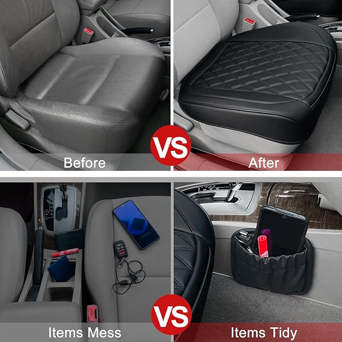 BEITK 2 Pack Leather Front Car Seat Bottom Covers Black | PU leather,Waterproof, Full Wrap, Non-slip, with Storage Pocket, Universal Fit for Sedan Truck SUV, Easy to Install - Image 5