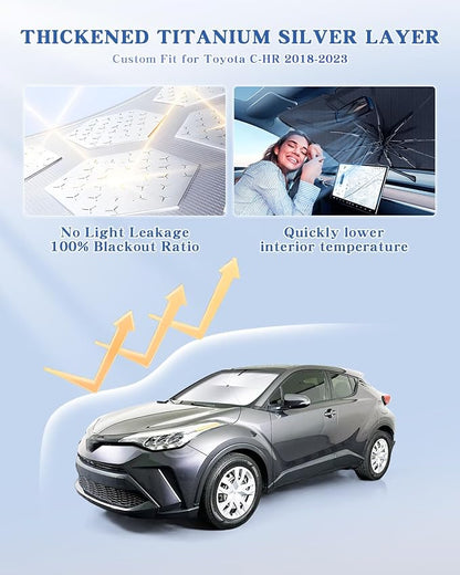 Portable for Toyota C-HR 2018-2023 2024 Windshield Sunshade Umbrella with Carry Bag, 2 in1 Ice Crystal Durable Compact Shade Umbrella UPF50+ UV Front Window Heat Insulation Protection Outdoor Camping - Image 3