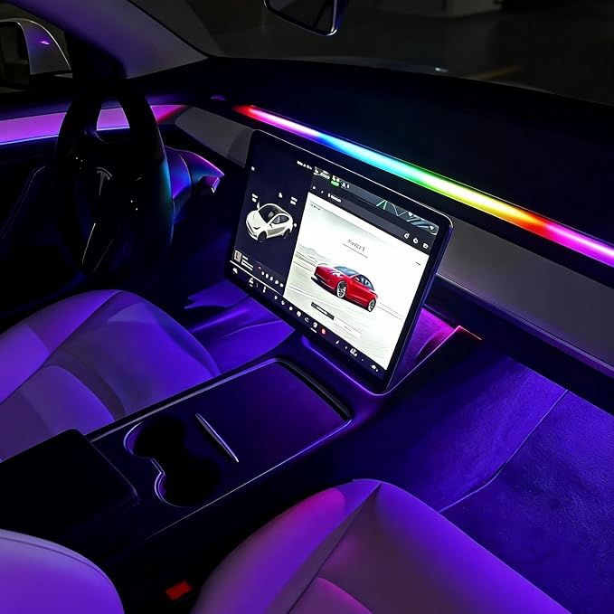 Interior Car LED Strip Lights for Tesla Model 3 Y 2021-2023, 16 Million Colors Ambient Lighting Kit with APP Control, Music Sync Color Change Neon Lights for Dashboard & Center Console by CCBASEBALL