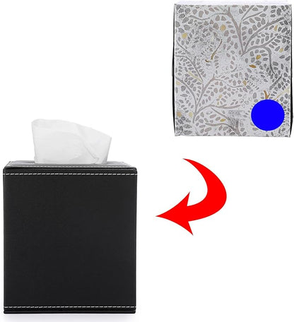 Sumnacon Square Tissue Box Cover,Magnetic Bottom PU Tissue Box Holder,Black | Elegant Cube Leather Tissue Box Covers,Decorative Tissue Box for Vanity Dresser Night Stand Table Countertop Office Car - Image 5