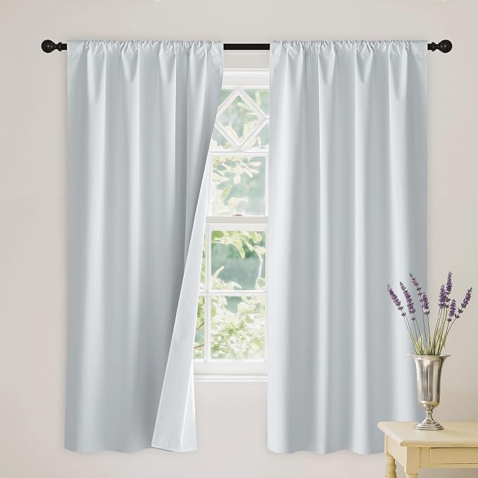 RYB HOME White 100% Blackout Curtains for Bedroom Living Room | Thermal Insulated, Heat & UV Blocking, Total Room Darkening, Privacy, Drapes for Dining Room Theater, W34 x L72, 2 Panels by RYBHOME