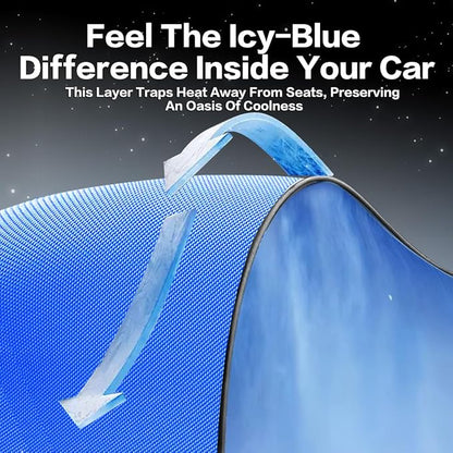 Titanium Silver Windshield Sun Shade for Ford F150 2021-2025 | Ice Blue Reflective Layer, UPF 50+ UV and Heat Blocking, Foldable, Hot-Weather Interior Protection, for Cars, SUVs and Trucks - Image 4