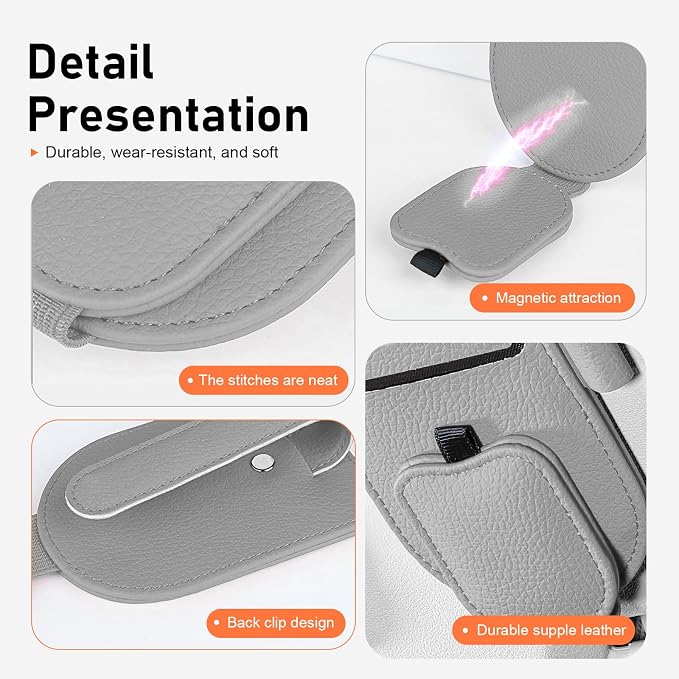 Sunglass Holder for Car, Leather Clip Sun Visor Sunglass Holder, Multi-functional Ticket Card Clip Organizer, Universal Visor Accessories, for Most Cars (Gray) - Image 5