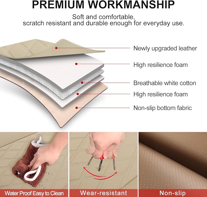BEITK 1 Pack Leather Front Car Seat Bottom Cover Beige | PU leather,Waterproof, Full Wrap, Non-slip, Universal Fit for Sedan Truck SUV, Easy to Install - Image 3
