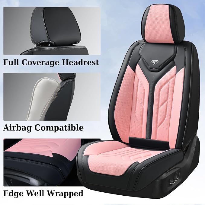 Coverado Car Seat Covers Full Set, Car Seat Protectors Leather Seat Covers for Cars, Automotive Seat Covers Car Accessories Universal Fit for Most Sedans SUV Pick-up Truck(Black&Pink) - Image 3
