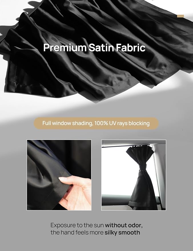 TPARTS Side Window Sun Shade Curtains for Tesla Model 3 2026-2018 AllModels | 4-piece blackout sun shades provide privacy and heat protection while fitting front and rear side windows for Tesla Model 3 - Image 6