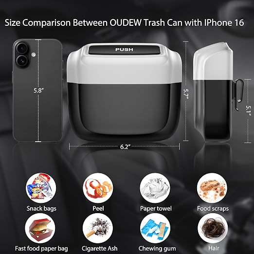 2 Pack Car Trash Can with Lid, Built-in Storage Garbage Bag, Silver | Leakproof Car Door Trash Can with Hook, 60pcs Trash Bags, Mini Automotive Garbage Bin for Vehicle, Office, Home - Image 2