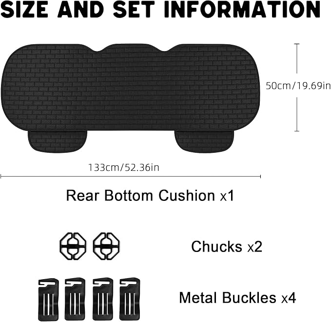 Black Linen Back Seat Cover, Rear Car Seat Cover for Cars Truck SUV | Cloth Seat Covers for Cars, Seat Covers with Storage Pocket, Bottom Auto Seat Cushion Pad Mat for Most Vehicles - Image 2