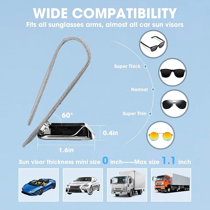 BMLEI Car Sunglasses Holder, Sun Visor Eyeglasses Clip, 2-Pack Gray | one-handed operation, sturdy leather material, gentle & secure hold,visor sunglass for car,universal fit - Image 4