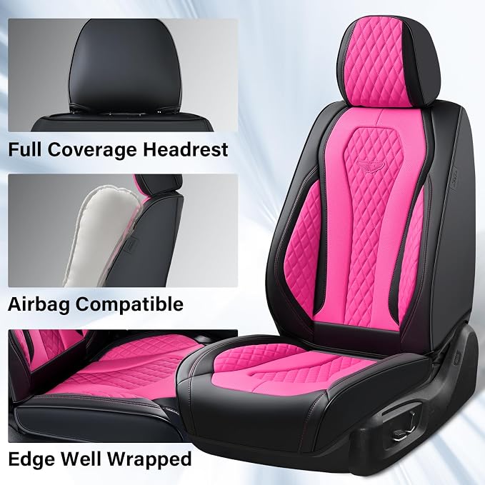 Coverado Automotive Seat Covers Front Seats, Seat Covers 2 Pack, Rose Car Seat Cover, Waterproof Auto Seat Covers, Car Seat Cushion, Front Car Seat Covers Leather Car Seat Protector Fit for Most Cars - Image 2