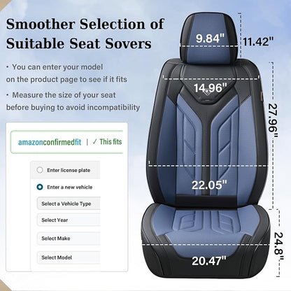 Coverado Car Seat Covers Full Set, Automotive Seat Covers Car Seat Protector Car Seat Cushion, Waterproof Leather Seat Covers for Cars, Universal Fit for Most Sedans SUV Pick-up Truck(Black&Blue) - Image 6