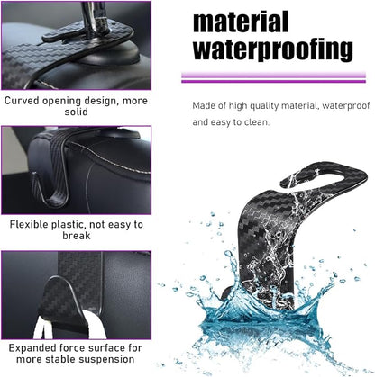 povtii 4 PCS Car Seat Headrest Hooks, Auto Backseat Organizer Hanger Holder, Vehicle Seat Back Storage Hooks for Purse Coat Umbrella Grocery Bag Handbag, Interior Car Accessories (Carbon Fiber) - Image 4