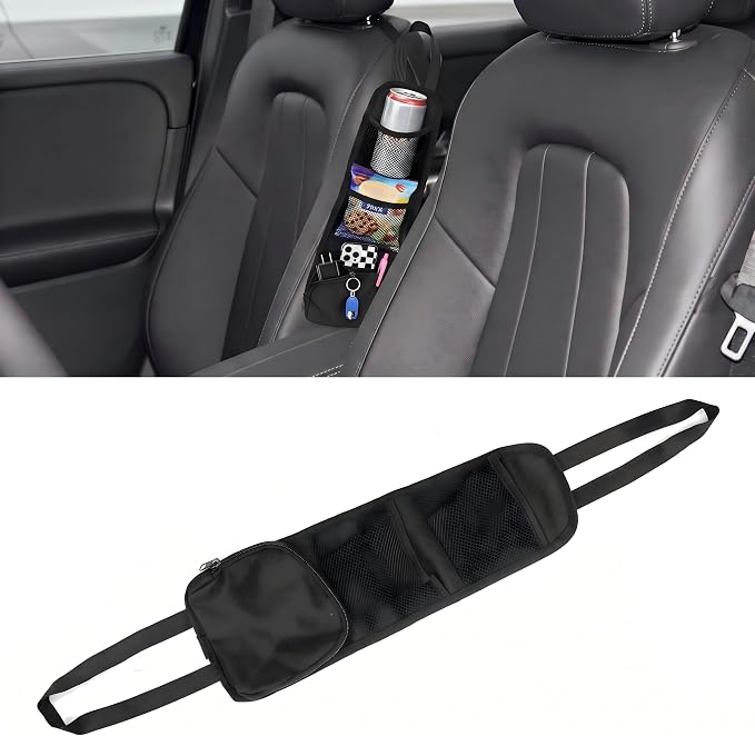 Car Seat Side Organizer, Multi-Pocket Car Storage Organizer with Mesh Net, Multifunctional Seat Storage Hanging Bag, Universal Auto Seat Side Organizers for Cars, SUV & Truck (Black) by Unknown