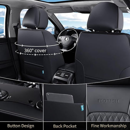 Seat Covers, Car Seat Covers Front Seats, Luxury Nappa Leather Seat Covers, Breathable and Waterproof Car Seat Protector 2 Seat, Automotive Seat Covers Universal Fit for Most Cars-Black - Image 2