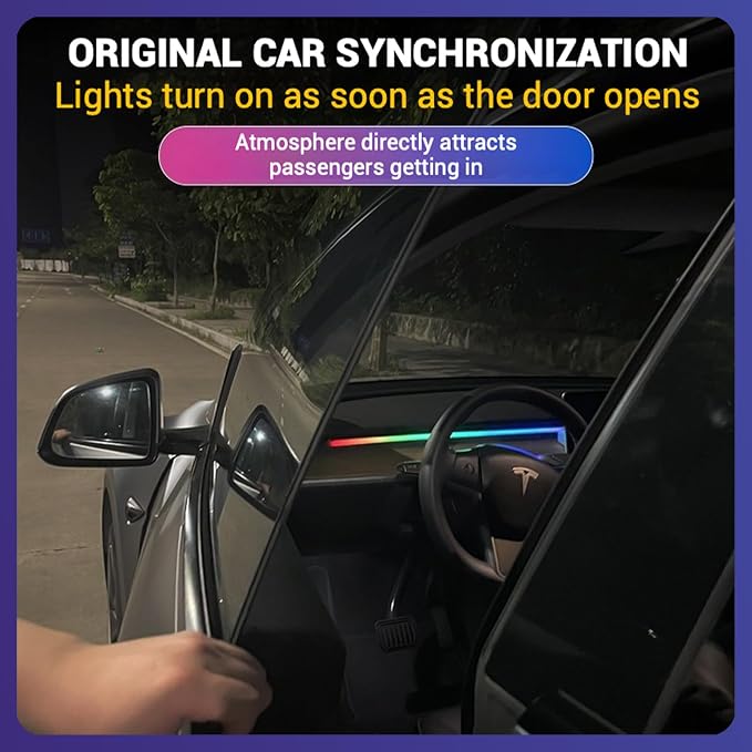 LED Car Ambient Lighting Strip for Tesla High Brightness with APP Control Multiple Colors and Car LED Strip Lighting Neon Lights for Model 3/Y (Dashboard) - Image 9