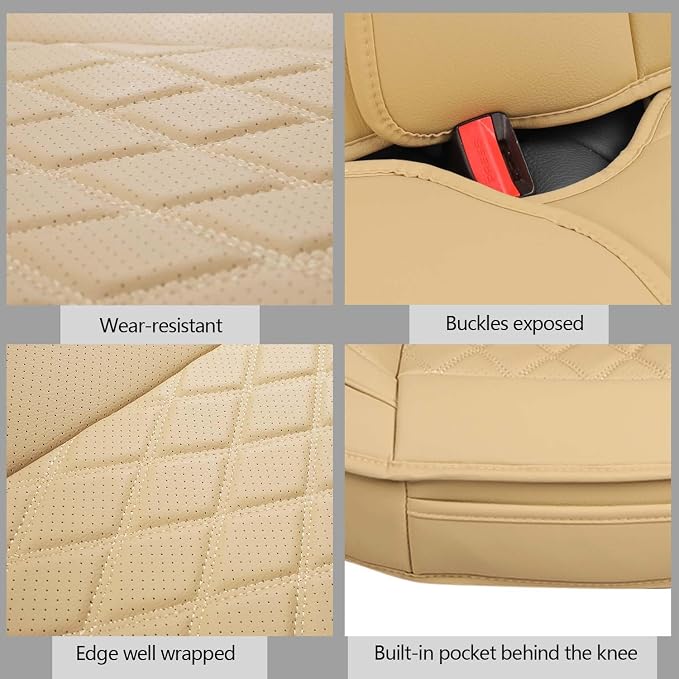 Front Seat Covers,Leather Car Seat Covers for Most Sedan Truck SUV | Seat Covers Beige ,Waterproof Car Seat Covers,2pcs Front Seat Protector Vehicle Seat Cushion For Families Pets Commuters - Image 5