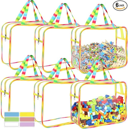 6 Packs Large Toy Storage Bags with Labels, Reusable Clear PVC Board Game Storage, Travel Waterproof Organizer Bags with Zipper Large Capacity (Gradient Color) by OPELETNNT