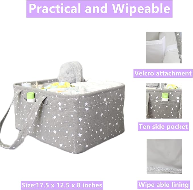 Baby Diaper Caddy Organizer- Extra Large Portable Diaper Basket with Removable Divider, Multi-Use Nursery Organizer for Diapers,Wipes,Baby Essential-Perfect Baby Basket bag Registry Must Have - Image 5