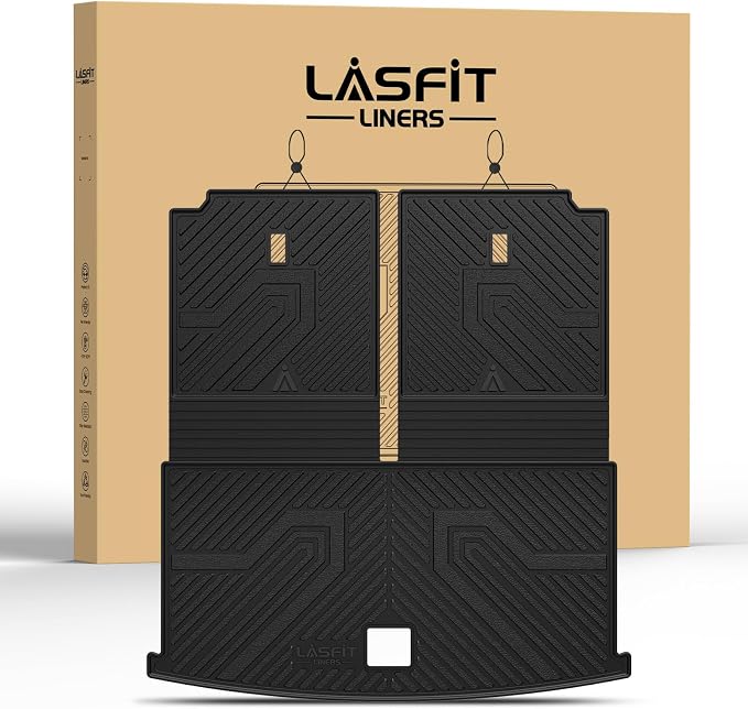 LASFIT Cargo Mat for Volkswagen VW Atlas 2018-2026(Not fit Cross Sport), All Weather TPE Custom Fit Trunk Mat & Seatback Mat for VW Atlas 6&7 Seats Accessories, Black, Easy to Clean by LASFIT
