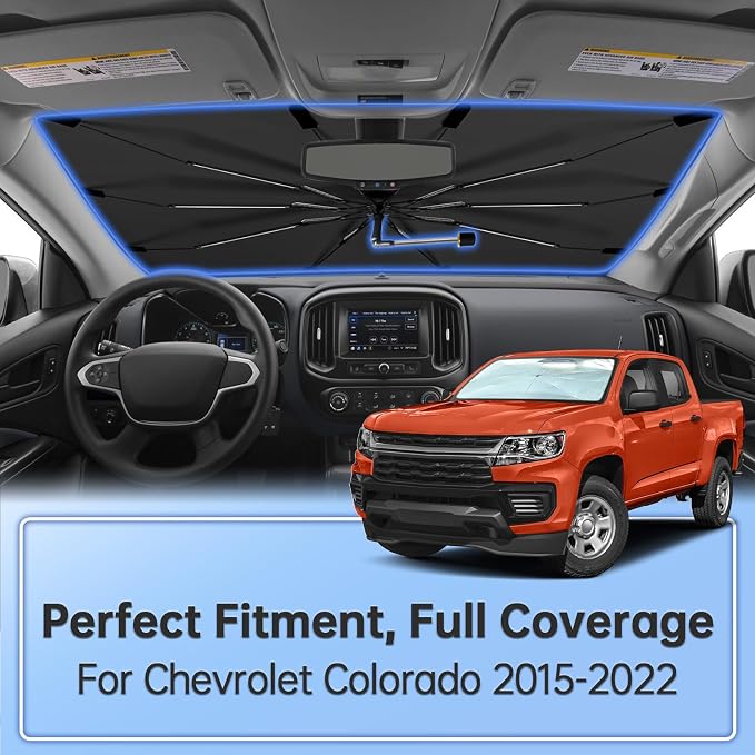 Windshield Sun Shade Umbrella for Chevrolet Colorado 2015-2022 Front Window | Foldable Car Sunshade, 360 Rotation Automotive Interior UV Protection for Outdoor Parking - Image 2
