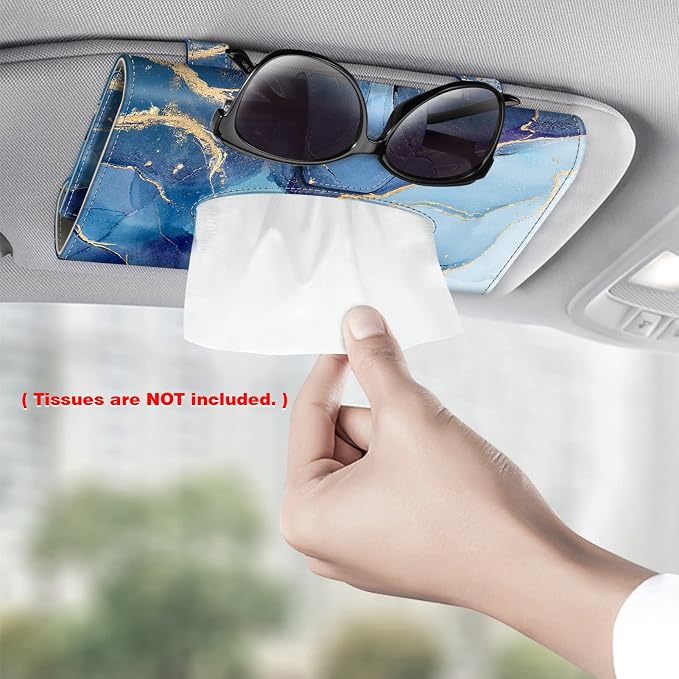 CaseBot Car Visor Tissue Holder, Sun Visor Napkin Holder, Mask Holder, PU Leather Backseat Tissue Box for Truck SUV, Ocean Marble - Image 6