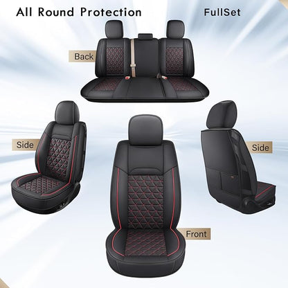Coverado Leather Car Seat Covers, Waterproof Dooge Ram 1500 Seat Covers Compatible with 2002-2026 Dodge Ram 1500 2500 3500 with Flat Bench (Full Set, Black&Red line) - Image 6