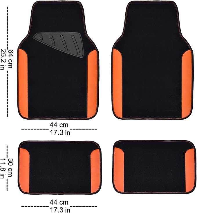 CAR PASS Waterproof Car Floor Mat, Universal Fit Car Mats with Driver Heel Pad, Leather Car Carpet, Anti-Slip Nibbed Backing Floor Mats for SUV, Vans,Sedan,Truck, Automotive Set for Women (Orange) - Image 2