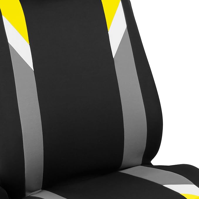 FH Group Premium Modernistic Flat Cloth Car Seat Covers – Universal Fit, Washable Seat Covers for SUV Sedan Van, Yellow, Full Set - Image 3
