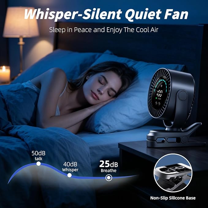 Portable Clip on Fan, Rechargeable USB Desk Fan with Turbo Airflow, 100 Speeds LED Display, 360° Rotation, Small Quiet Battery Powered Fan for Stroller Outdoor Travel Camping Golf Cart, Black - Image 6