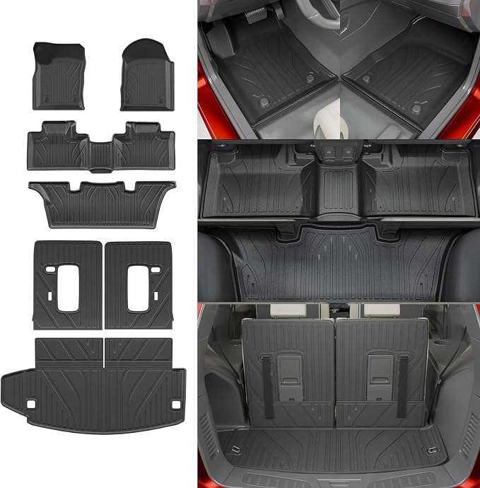 Floor Mats for 2016-2025 2026 Dodge Durango 6 Seats | Trunk Mat Cargo Mat TPE All Weather Back Seat Protector Trunk Liner 2024 Durango Accessories by Thinzyou