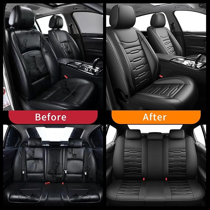 Car Seat Covers Compatible with Nissan Rogue 2014-2025 2026. Waterproof & Breathable Leather. Compatible with Airbag & Easy to Install. All - Weather Seat Cushion Protector(Full Set, Black) - Image 5