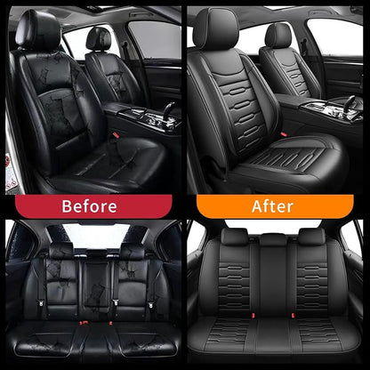 Fit Titan Car Seat Covers for Nissan Titan 2009-2024 2025 2026 - Upgraded Premium Waterproof & Breathable Leather, Airbag Compatible, All-Weather Seat Cushion Protector (Full Set, Black) - Image 4