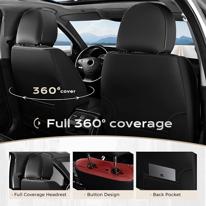 Coverado Car Seat Covers Full Set, Seat Covers for Cars, Front Seat Covers and Back Seat Cover Waterproof Leather Automotive Seat Cover, Universal Car Interior Protectors Cushion for Most Cars - Image 4