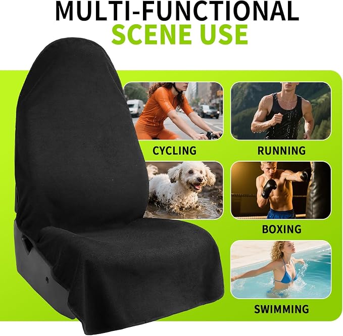 Leader Accessories Waterproof Towel Car Seat Cover, Front Bucket, Black | Universal Non-Slip, Fits Car Truck SUV, Machine Washable, For Dog & Kid, Pets, Yoga, Gym, Beach, Swimming, Outdoor Sports - Image 2