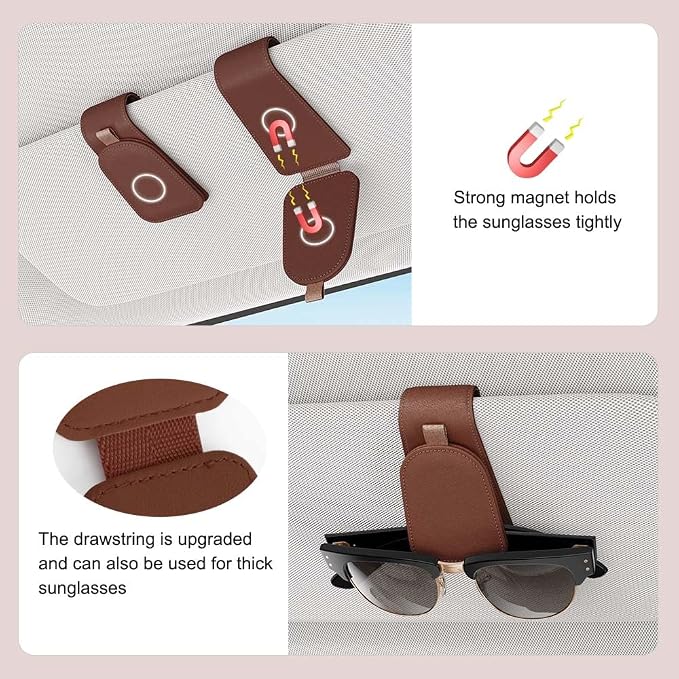 Sotfamily Magnetic Sunglass Holder for Car Visor, 2 Packs, Faux Leather | Strong Magnetism, for Most Car Visors, No Marks on Visor, Gift-Ready Packaging, Sunglass Organizer, Car Accessories for Men - Image 4