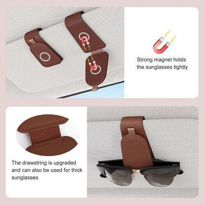 Sotfamily Magnetic Sunglass Holder for Car Visor, 2 Packs, Faux Leather | Strong Magnetism, for Most Car Visors, No Marks on Visor, Gift-Ready Packaging, Sunglass Organizer, Car Accessories for Men - Image 4
