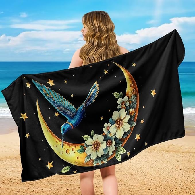 Hummingbird Moon Car Seat Cover Towel Automotive Front Seat Covers | Universal Non Slip Waterproof Sweat Protector with Storage Bag Hummingbird Car Interior Accessories Gym Yoga Beach Towel - Image 5