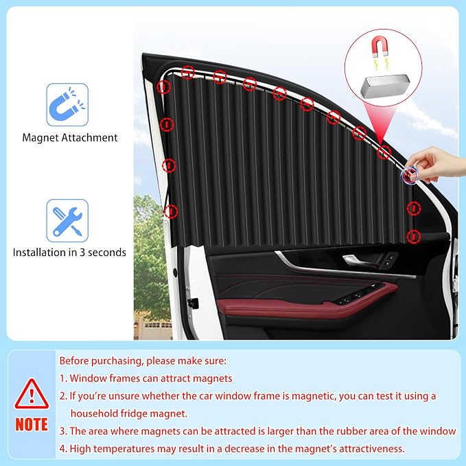ZATOOTO Car Side Window Sun Shades, Car Curtains for Windows, UV‑Block | Blackout Privacy, Heat Insulation, Metal Frame Fit, Beige Pleated Shades, 2 Packs Shade for Family Travel, Baby, Pet - Image 6