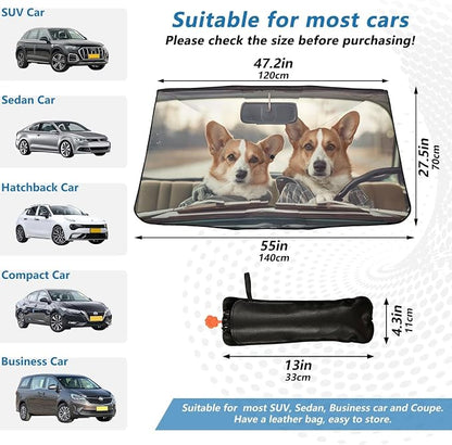 Windshield Sun Shade Umbrella Cute Corgi Dog Driving Car Foldable Car Front Window Sunshade Blocks UV Rays Heat Keep Vehicle Cool 55"x27.5" - Image 5