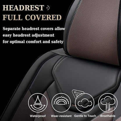 Coverado Car Seat Covers Full Set, Automotive Seat Covers Car Seat Protector Car Seat Cushion, Waterproof Leather Seat Covers for Cars, Universal Fit for Most Sedans SUV Pick-up Truck(Black&Coffee) - Image 3