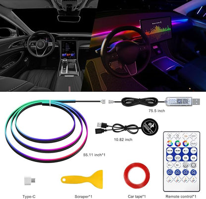 Dreamcolor Acrylic Interior Car LED Strip Light with Motion Sensor Switch, 55.1 inches Neon LED Strip Light, RGB Colors Ambient Lighting Kits - Image 3