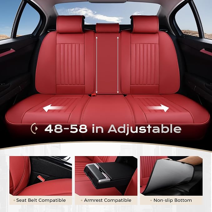 Coverado Car Seat Covers Full Set, Seat Covers for Cars, Car Seat Cover, Car Seat Protector, Leather Car Seat Cushion, Waterproof Car Seat Covers Front Seats and Back Fit for Most Cars(Red) - Image 7