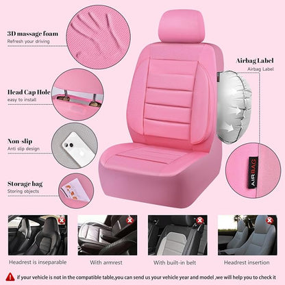 CAR PASS Pink Leather Seat Covers Full Set Universal Water Resistant 3D Foam Back Support, Luxury Comfort Automotive 5 Seat Covers for Women All Season Fit SUV,Sedan,Van, Airbag Compatible Pink - Image 8