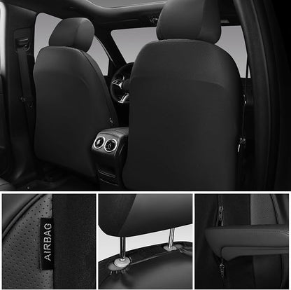 CAR PASS 3D Foam PU Leather Car Seat Covers, Universal Seat Covers Full Sets for Trucks SUV Sedan Automotive Seat Covers Armrest Airbag Compatible Waterproof Comfortable Faux Nappa Leather Pure Black - Image 4