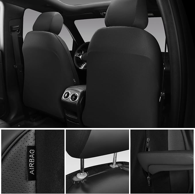 CAR PASS 3D Foam PU Leather Car Seat Covers, Universal Seat Covers Front 2 for Trucks SUV Sedan Automotive Seat Covers Armrest Airbag Compatible Waterproof Comfortable Faux Nappa Leather All Black - Image 3